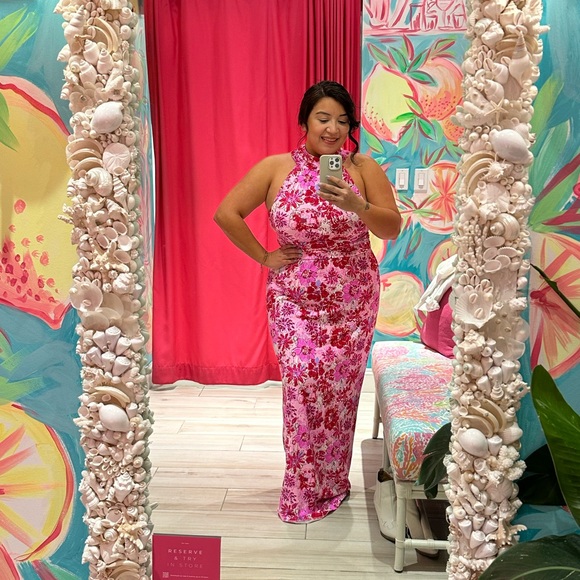 NWTLilly Pulitzer Wyota Halter Maxi Dress–Pink Floral-Beach Vacation Resort Wear - Picture 5 of 9